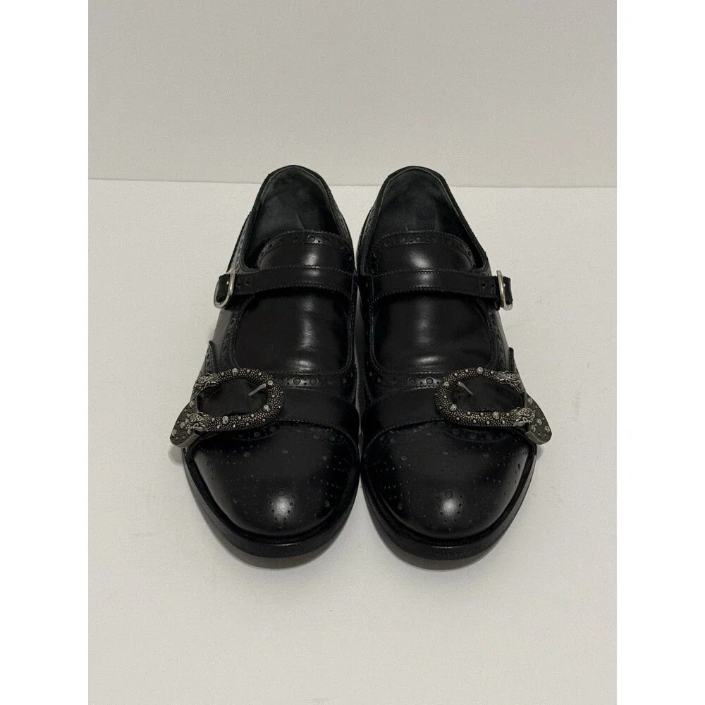 Gucci Black Leather Bee Monk Strap Wingtip Dress Shoes - EU 42 MPN 455148 - RARE